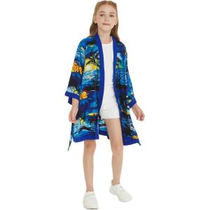 imageGirl Hawaiian Beach Luau Wrap Kimono Dress in Sunset Neon PastelBlue