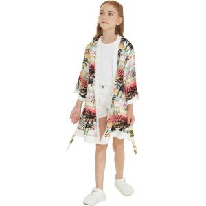 imageGirl Hawaiian Beach Luau Wrap Kimono Dress in Sunset Neon PastelPink