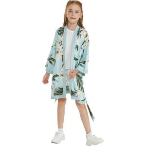 imageGirl Hawaiian Beach Luau Wrap Kimono Dress in Wispy Cereus Light BlueBlue