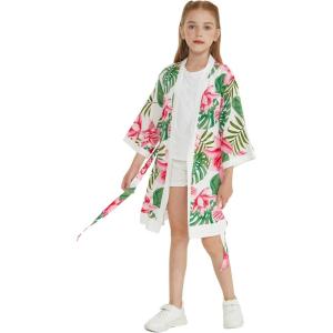 imageGirl Hawaiian Beach Luau Wrap Kimono Dress in Wispy Cereus Light BlueWhite