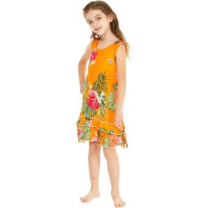 imageGirl Hawaiian Tank Ruffle Edge Dress in Pretty TropicalPretty Tropical in Orange