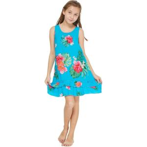 imageGirl Hawaiian Tank Ruffle Edge Dress in Pretty TropicalPretty Tropical in Turquoise