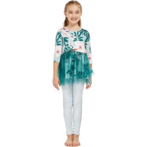 imageGirls Hawaiian Luau 34 Sleeve Stretchy Tutu Top in Mint ForestMint Forest With Green Tutu