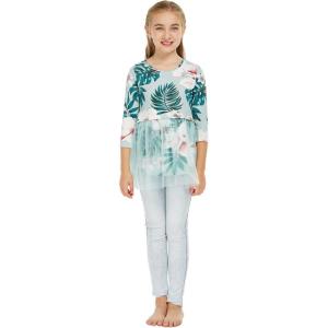 imageGirls Hawaiian Luau 34 Sleeve Stretchy Tutu Top in Mint ForestMint Forest With Light Green Tutu