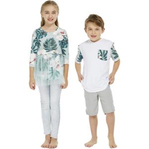 imageMatching Boy and Girl Siblings Hawaiian Luau Tutu Top and TShirt in Mint ForestMint Forest Light Green Tutu