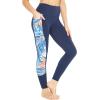 imageWomens Athletic Sportswear Leggings Pants in Side Floral with Matching Solid PatternsNavy With Side Firebird Blue White