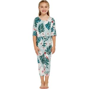 imageGirl Hawaiian Half Sleeve Stretchy Jumpsuit Romper in Mint ForestMint Forest
