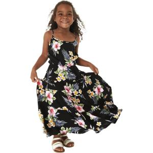 imageGirl Hawaiian Maxi Tiered Dress in Hibiscus BlueHibiscus Black