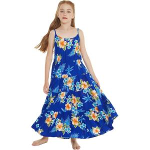 imageGirl Hawaiian Maxi Tiered Dress in Hibiscus BlueHibiscus Blue