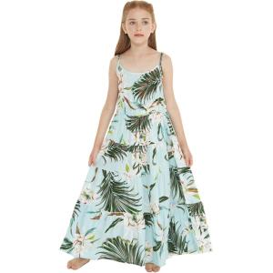 imageGirl Hawaiian Maxi Tiered Dress in Various PatternsWispy Cereus Light Blue