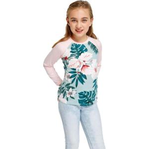 imageGirls Hawaiian Stretchy Long Sleeve Crew Neck Shirt in Mint ForestMint Forest