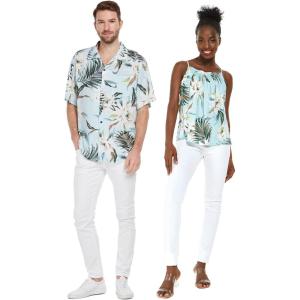 imageMatchable Couple Hawaiian Luau Shirt or Spaghetti Strap Top in Wispy Cereus Light BlueMen Wispy Cereus Light Blue