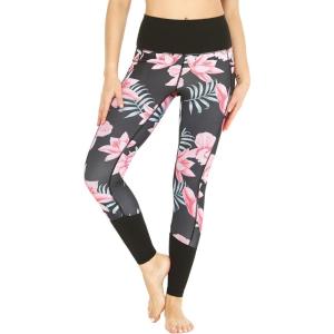 imageWomens Athletic Sportswear Leggings Pants in Floral PatternsLotus and Orchid Black