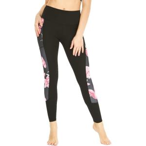imageWomens Athletic Sportswear Leggings Pants in Side Floral with Matching Solid PatternsBlack With Side Lotus and Orchid Black