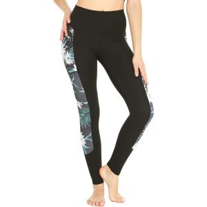 imageWomens Athletic Sportswear Leggings Pants in Side Floral with Matching Solid PatternsBlack With Side Wispy Cereus Black