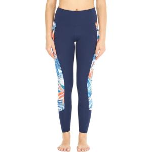 imageWomens Athletic Sportswear Leggings Pants in Side Floral with Matching Solid PatternsNavy With Side Firebird Blue White