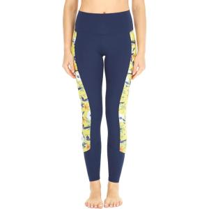 imageWomens Athletic Sportswear Leggings Pants in Side Floral with Matching Solid PatternsNavy With Side Garden Poppy Yellow
