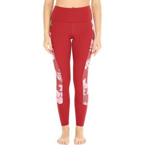 imageWomens Athletic Sportswear Leggings Pants in Side Floral with Matching Solid PatternsRed With Side Lotus and Orchid Red