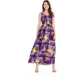 imageWomens Hawaiian Maxi Tank Elastic Luau Dress in Sunset PatternsSunset Purple