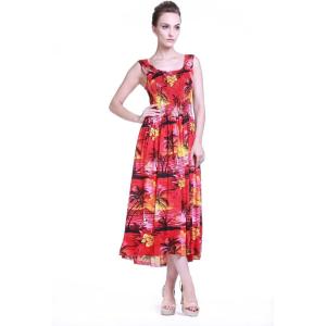 imageWomens Hawaiian Maxi Tank Elastic Luau Dress in Sunset PatternsSunset Red