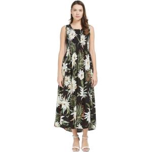 imageWomens Hawaiian Maxi Tank Elastic Luau Dress in Sunset PatternsWispy Cereus Black