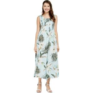 imageWomens Hawaiian Maxi Tank Elastic Luau Dress in Sunset PatternsWispy Cereus Light Blue