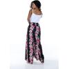 imageLady High Slit Wide Leg Pants in Tropical Pink Line FloralPink Black Hibiscus Vine