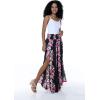 imageLady High Slit Wide Leg Pants in Tropical Pink Line FloralPink Black Hibiscus Vine