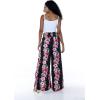 imageLady High Slit Wide Leg Pants in Tropical Pink Line FloralPink Black Hibiscus Vine