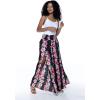 imageLady High Slit Wide Leg Pants in Tropical Pink Line FloralPink Black Hibiscus Vine
