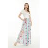 imageLady High Slit Wide Leg Pants in Tropical Pink Line FloralPink Turquoise Hibiscus Vine