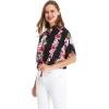 imageWomens Hawaiian Tie Front Crop Top Aloha Shirt in Hibiscus VinePink Black Hibiscus Vine