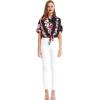 imageWomens Hawaiian Tie Front Crop Top Aloha Shirt in Hibiscus VinePink Black Hibiscus Vine