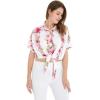 imageWomens Hawaiian Tie Front Crop Top Aloha Shirt in Hibiscus VinePink White Hibiscus Vine
