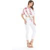 imageWomens Hawaiian Tie Front Crop Top Aloha Shirt in Hibiscus VinePink White Hibiscus Vine