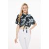 imageWomens Hawaiian Tie Front Crop Top Aloha Shirt in HibiscusMidnight Bloom