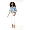 imageWomens Hawaiian Tie Front Crop Top Aloha Shirt in HibiscusSimply Blue Leaf