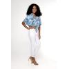 imageWomens Hawaiian Tie Front Crop Top Aloha Shirt in HibiscusSimply Blue Leaf