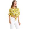 imageWomens Hawaiian Tie Front Crop Top Aloha Shirt in Wispy CereusGarden Poppy Yellow