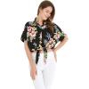 imageWomens Hawaiian Tie Front Crop Top Aloha Shirt in Wispy CereusHibiscus Black