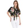 imageWomens Hawaiian Tie Front Crop Top Aloha Shirt in Wispy CereusHibiscus Black