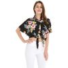 imageWomens Hawaiian Tie Front Crop Top Aloha Shirt in Wispy CereusHibiscus Black
