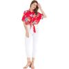 imageWomens Hawaiian Tie Front Crop Top Aloha Shirt in Wispy CereusHibiscus Red