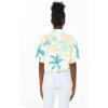imageWomens Hawaiian Tie Front Crop Top Aloha Shirt in Wispy CereusSandy Beach Sun Kissed Yellow