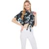 imageWomens Hawaiian Tie Front Crop Top Aloha Shirt in HibiscusMidnight Bloom