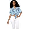 imageWomens Hawaiian Tie Front Crop Top Aloha Shirt in HibiscusSimply Blue Leaf