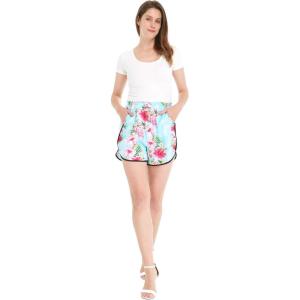 imageHawaii Hangover Women Elastic Waist Shorts with Pockets in Pink Hibiscus VinePink Hibiscus Vine Turquoise