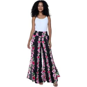 imageLady High Slit Wide Leg Pants in Tropical Pink Line FloralPink Black Hibiscus Vine