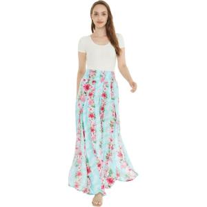 imageLady High Slit Wide Leg Pants in Tropical Pink Line FloralPink Turquoise Hibiscus Vine