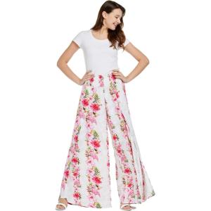 imageLady High Slit Wide Leg Pants in Tropical Pink Line FloralPink White Hibiscus Vine